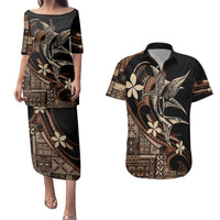 Samoa Manuia le Aso Tuto'atasi Couples Matching Puletasi and Hawaiian Shirt Siapo Mamanu Mix Tatau Marlin