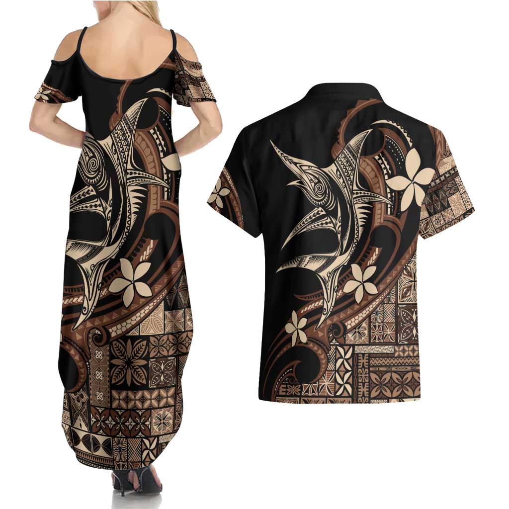 Samoa Manuia le Aso Tuto'atasi Couples Matching Summer Maxi Dress and Hawaiian Shirt Siapo Mamanu Mix Tatau Marlin