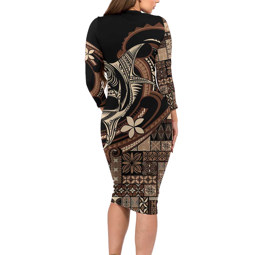 Samoa Manuia le Aso Tuto'atasi Family Matching Long Sleeve Bodycon Dress and Hawaiian Shirt Siapo Mamanu Mix Tatau Marlin