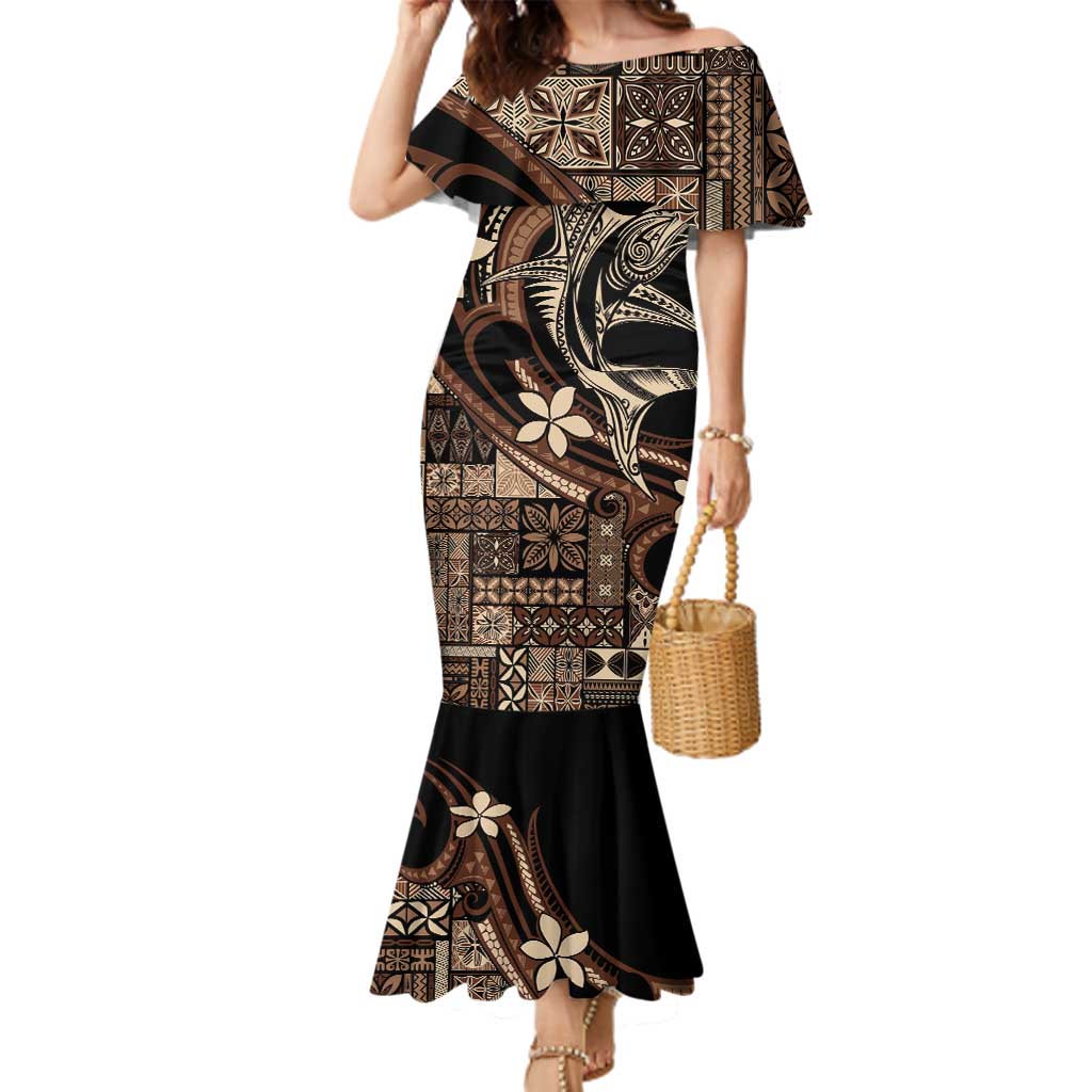Samoa Manuia le Aso Tuto'atasi Family Matching Mermaid Dress and Hawaiian Shirt Siapo Mamanu Mix Tatau Marlin