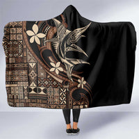 Samoa Manuia le Aso Tuto'atasi Hooded Blanket Siapo Mamanu Mix Tatau Marlin LT7 One Size Black - Polynesian Pride