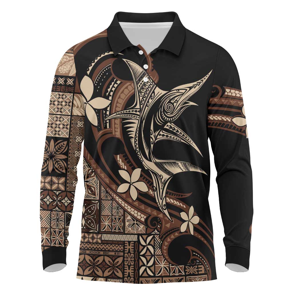 Samoa Manuia le Aso Tuto'atasi Long Sleeve Polo Shirt Siapo Mamanu Mix Tatau Marlin
