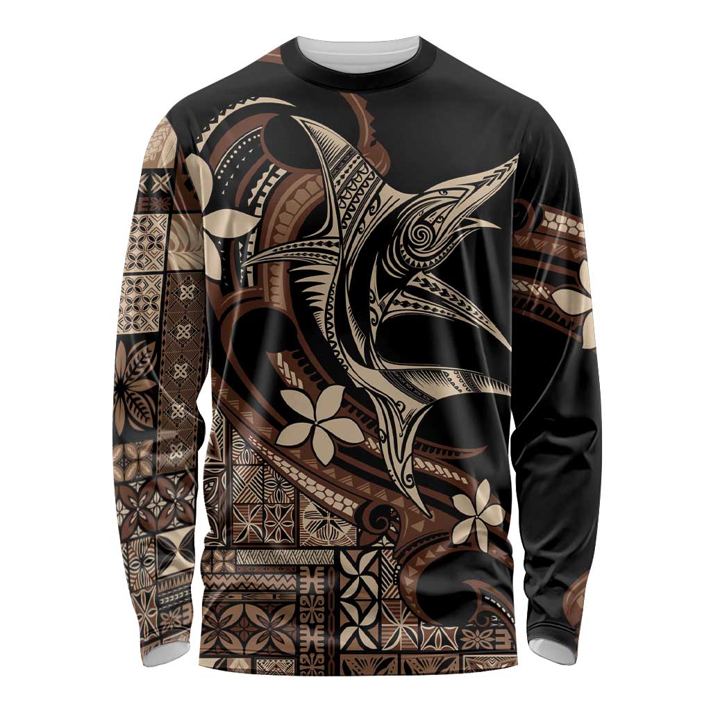 Samoa Manuia le Aso Tuto'atasi Long Sleeve Shirt Siapo Mamanu Mix Tatau Marlin LT7 Unisex Black - Polynesian Pride