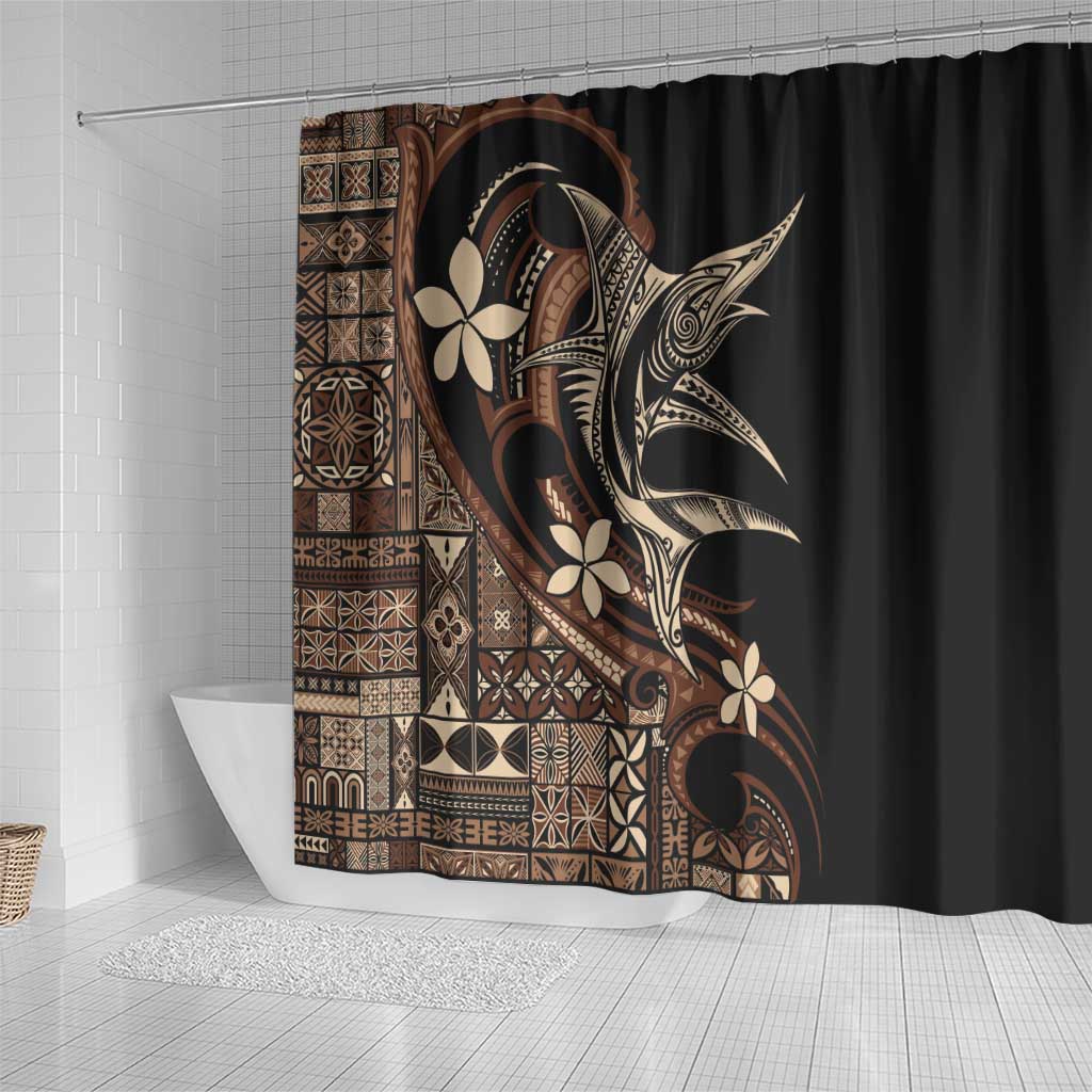 Samoa Manuia le Aso Tuto'atasi Shower Curtain Siapo Mamanu Mix Tatau Marlin