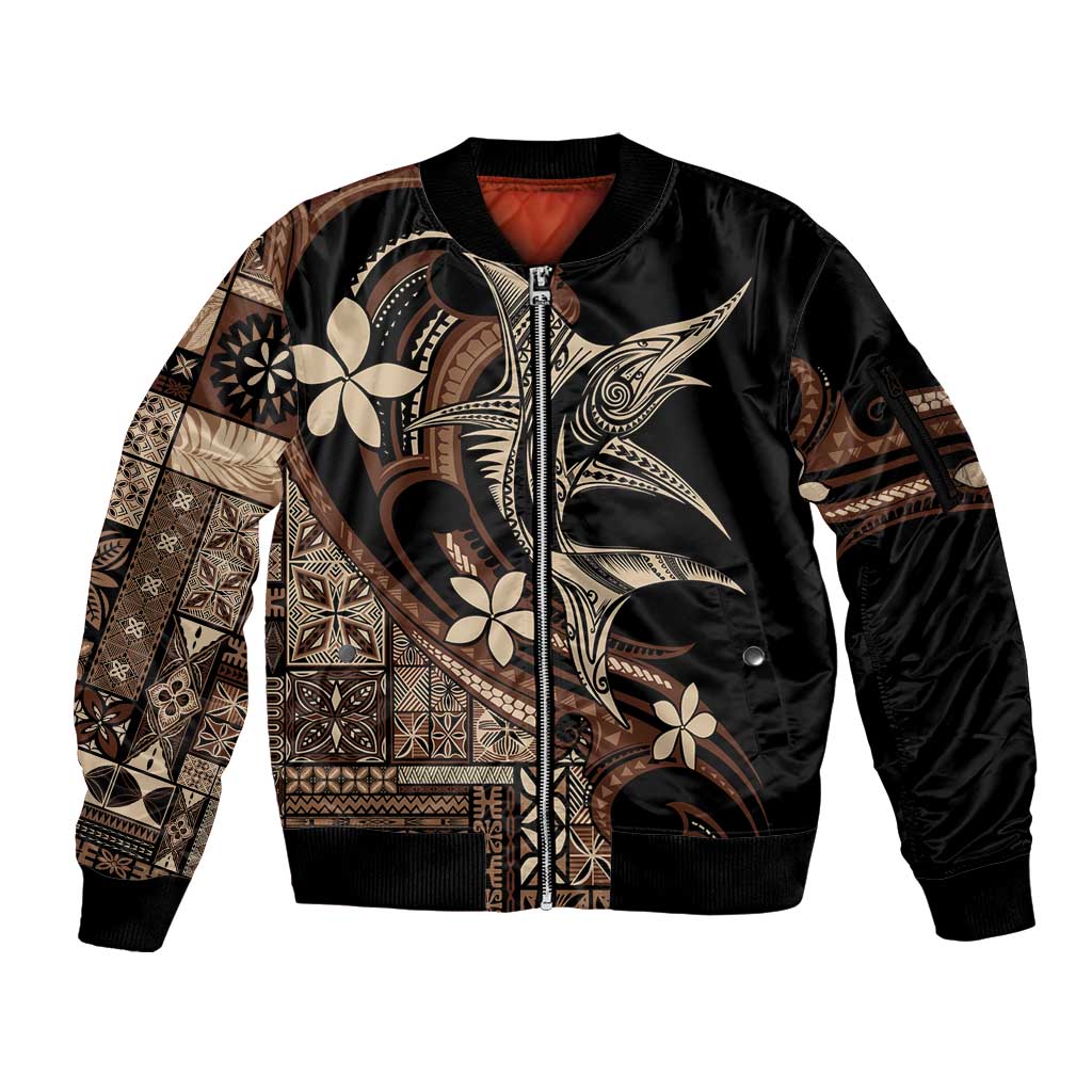 Samoa Manuia le Aso Tuto'atasi Sleeve Zip Bomber Jacket Siapo Mamanu Mix Tatau Marlin