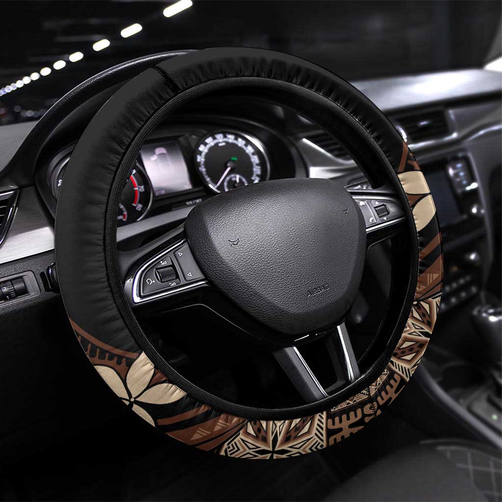 Samoa Manuia le Aso Tuto'atasi Steering Wheel Cover Siapo Mamanu Mix Tatau Marlin LT7 Universal Fit Black - Polynesian Pride