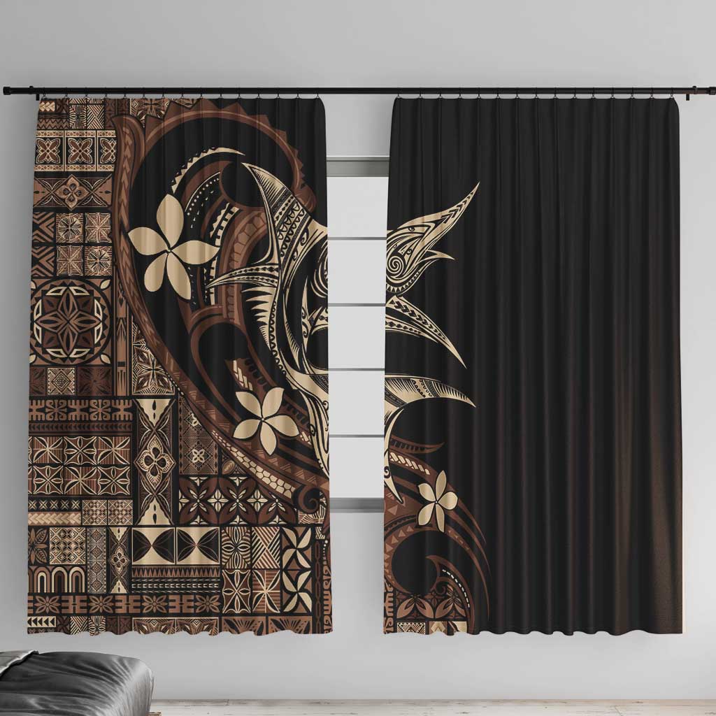 Samoa Manuia le Aso Tuto'atasi Window Curtain Siapo Mamanu Mix Tatau Marlin LT7 With Hooks Black - Polynesian Pride