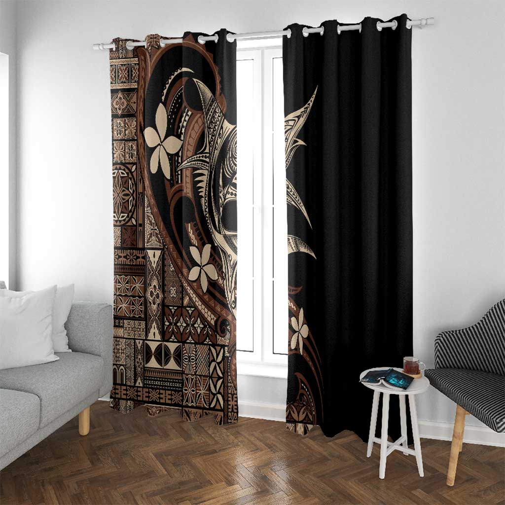Samoa Manuia le Aso Tuto'atasi Window Curtain Siapo Mamanu Mix Tatau Marlin LT7 With Grommets Black - Polynesian Pride