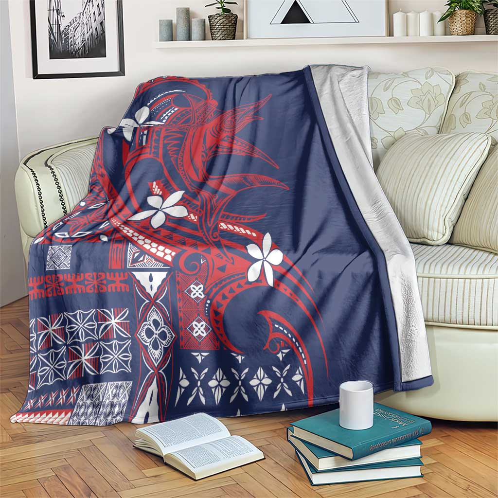 Samoa Manuia le Aso Tuto'atasi Blanket Siapo Mamanu Mix Tatau Marlin - Flag Color LT7 Blue - Polynesian Pride