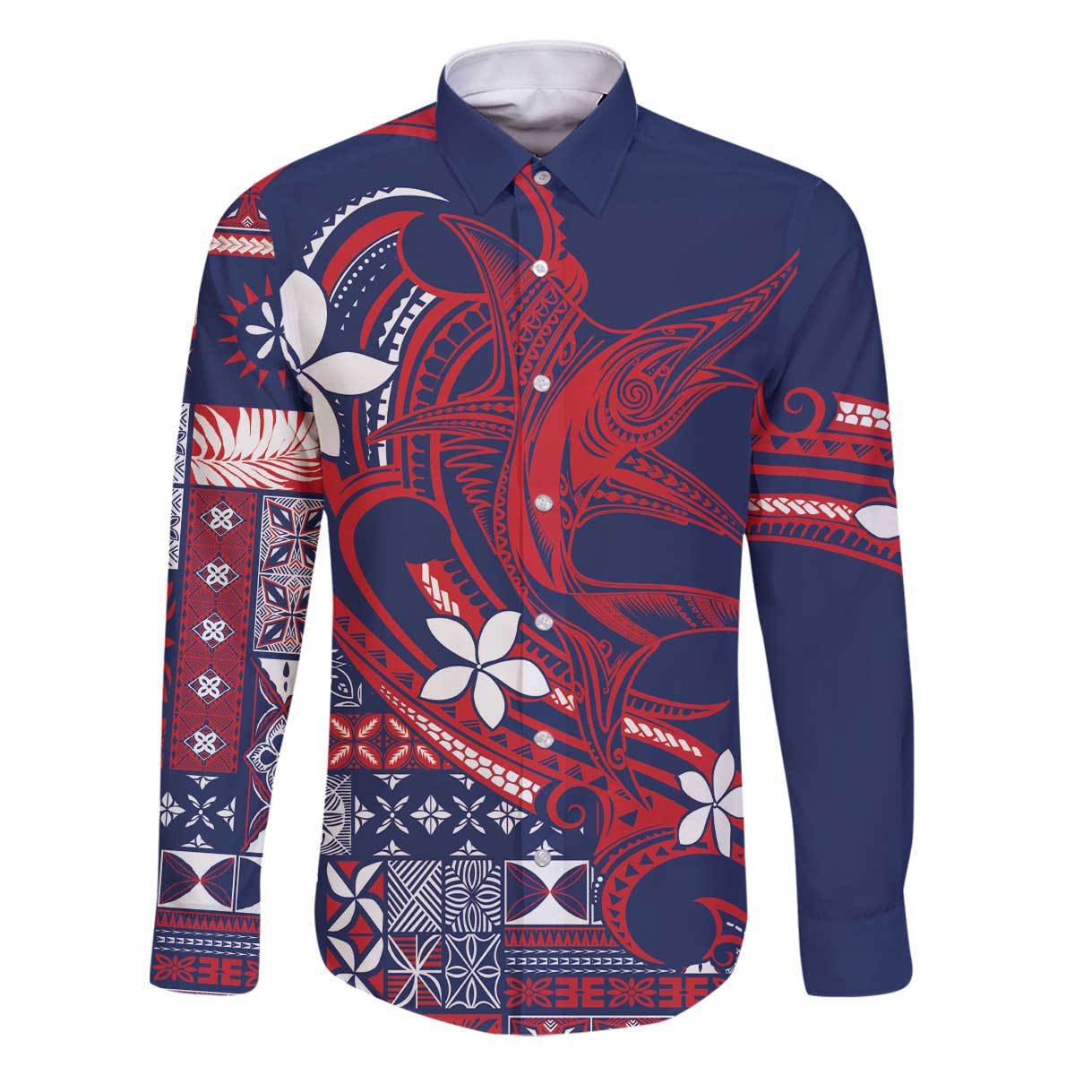 Samoa Manuia le Aso Tuto'atasi Family Matching Off The Shoulder Long Sleeve Dress and Hawaiian Shirt Siapo Mamanu Mix Tatau Marlin - Flag Color