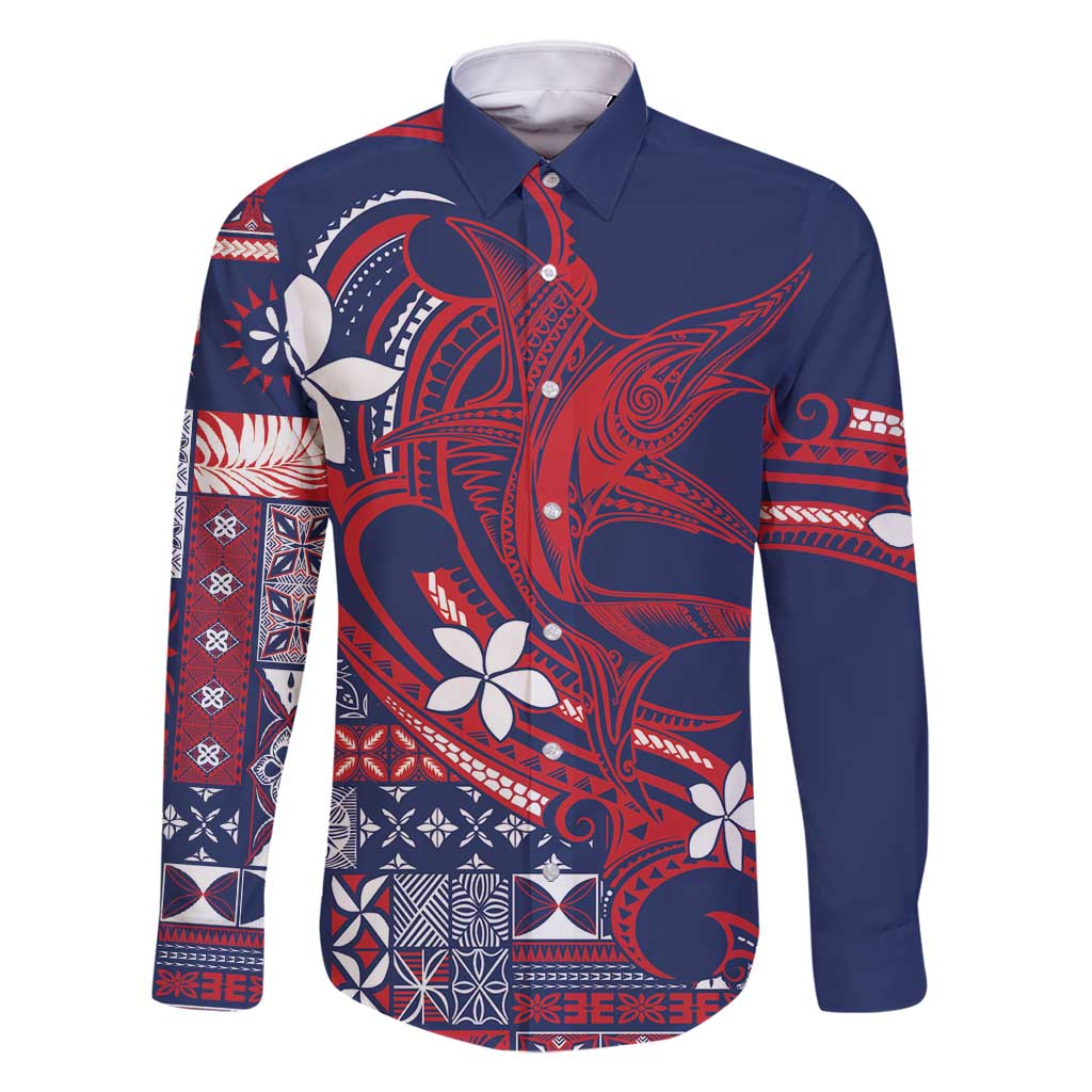 Samoa Manuia le Aso Tuto'atasi Family Matching Off Shoulder Maxi Dress and Hawaiian Shirt Siapo Mamanu Mix Tatau Marlin - Flag Color