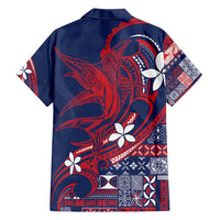 Samoa Manuia le Aso Tuto'atasi Family Matching Off Shoulder Short Dress and Hawaiian Shirt Siapo Mamanu Mix Tatau Marlin - Flag Color