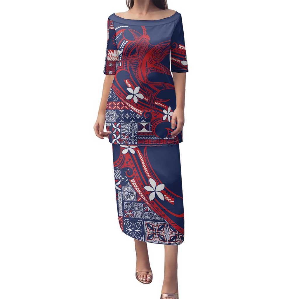 Samoa Manuia le Aso Tuto'atasi Family Matching Puletasi and Hawaiian Shirt Siapo Mamanu Mix Tatau Marlin - Flag Color