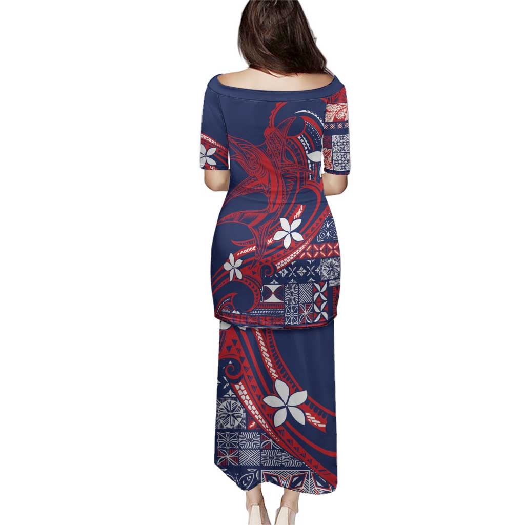 Samoa Manuia le Aso Tuto'atasi Family Matching Puletasi and Hawaiian Shirt Siapo Mamanu Mix Tatau Marlin - Flag Color