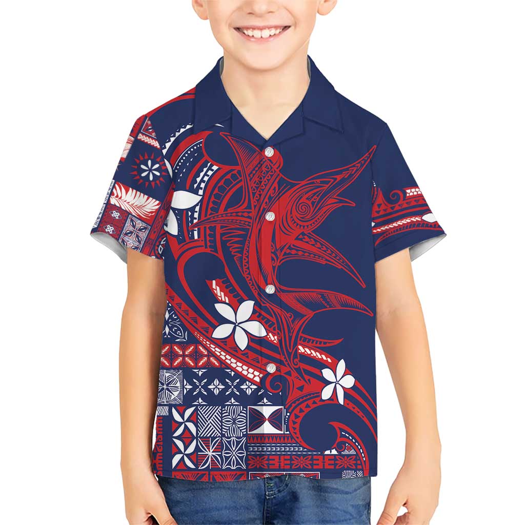 Samoa Manuia le Aso Tuto'atasi Kid Hawaiian Shirt Siapo Mamanu Mix Tatau Marlin - Flag Color LT7 Kid Blue - Polynesian Pride