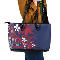 Samoa Manuia le Aso Tuto'atasi Leather Tote Bag Siapo Mamanu Mix Tatau Marlin - Flag Color