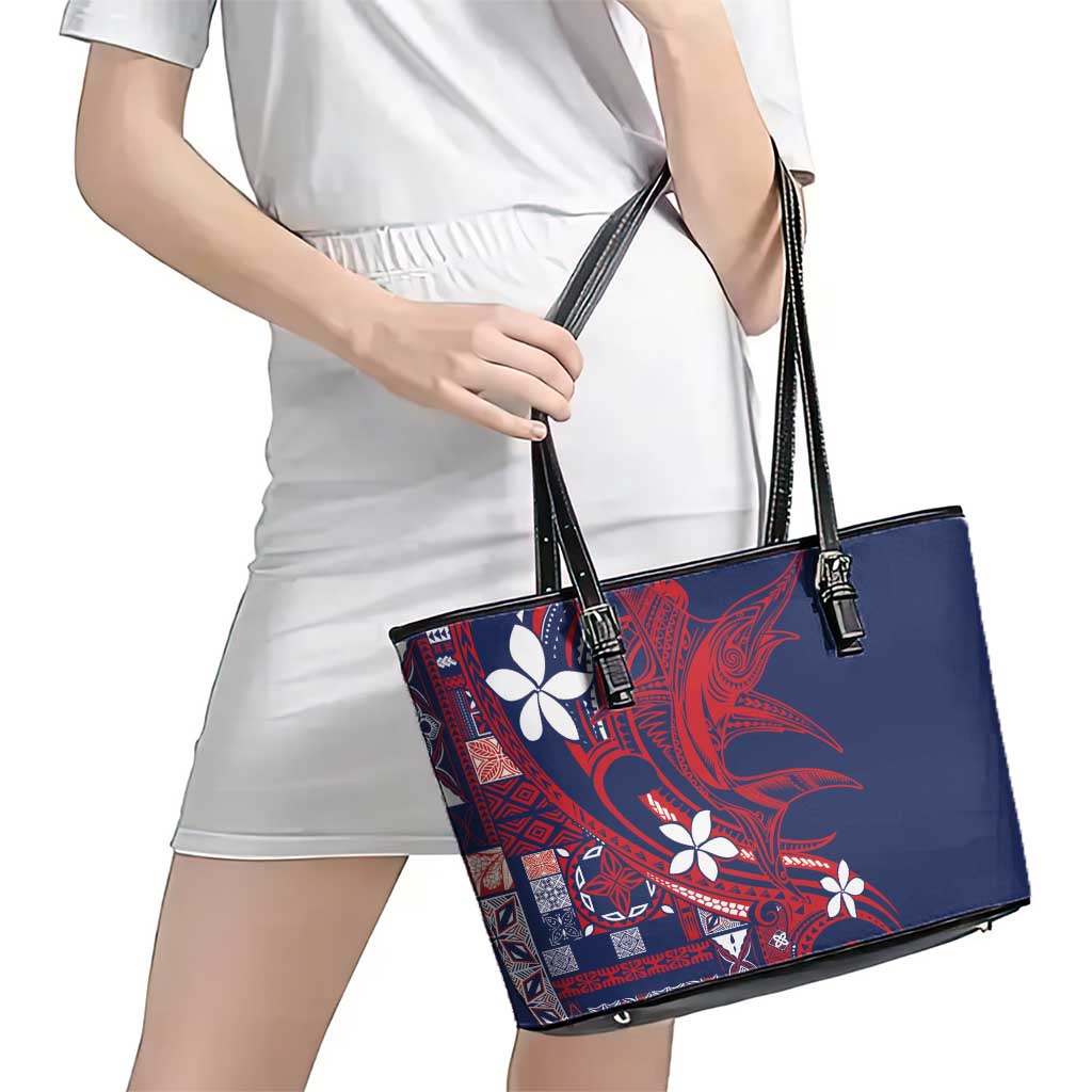 Samoa Manuia le Aso Tuto'atasi Leather Tote Bag Siapo Mamanu Mix Tatau Marlin - Flag Color
