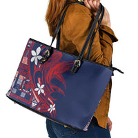 Samoa Manuia le Aso Tuto'atasi Leather Tote Bag Siapo Mamanu Mix Tatau Marlin - Flag Color