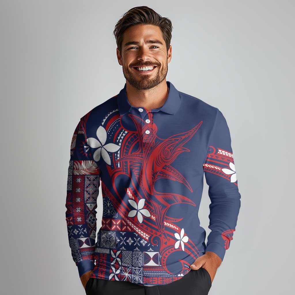 Samoa Manuia le Aso Tuto'atasi Long Sleeve Polo Shirt Siapo Mamanu Mix Tatau Marlin - Flag Color
