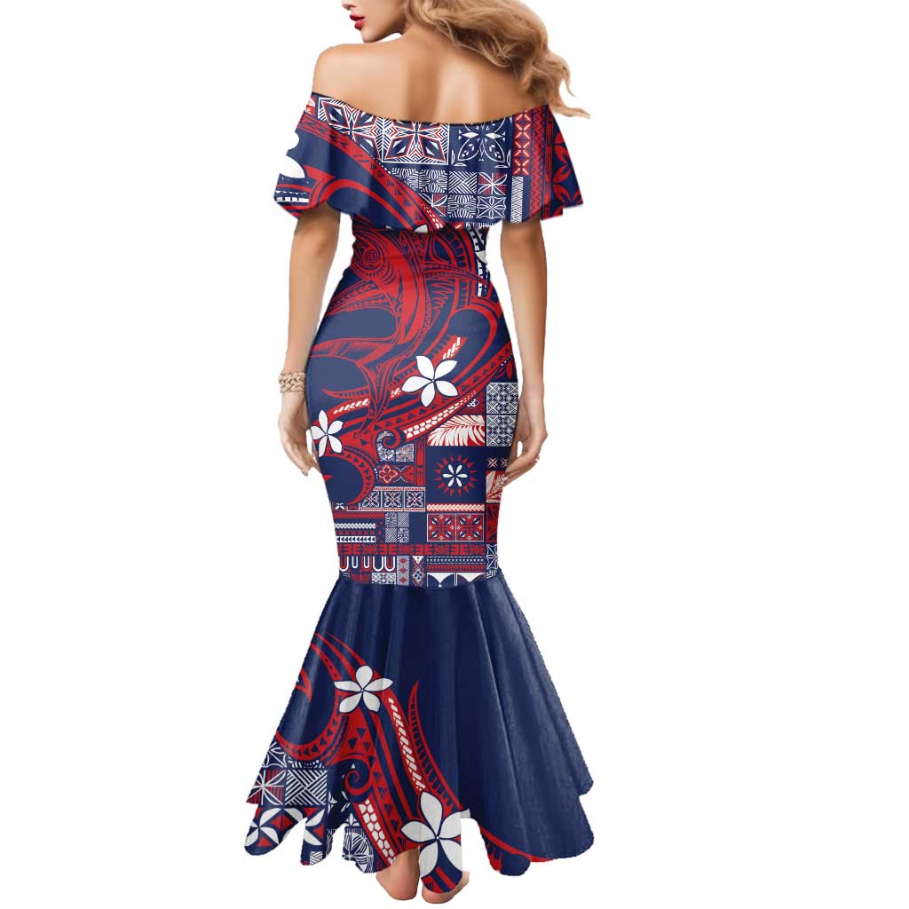 Samoa Manuia le Aso Tuto'atasi Mermaid Dress Siapo Mamanu Mix Tatau Marlin - Flag Color