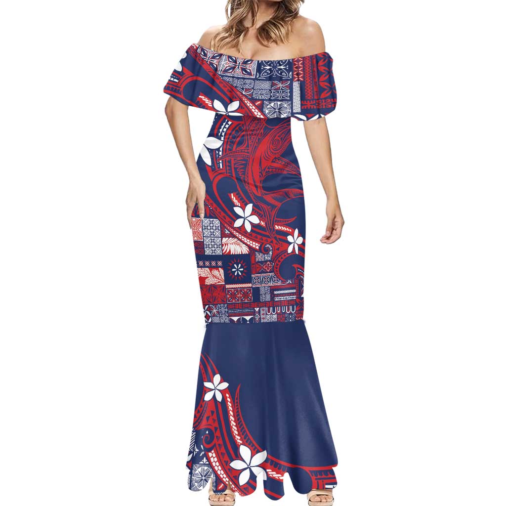 Samoa Manuia le Aso Tuto'atasi Mermaid Dress Siapo Mamanu Mix Tatau Marlin - Flag Color