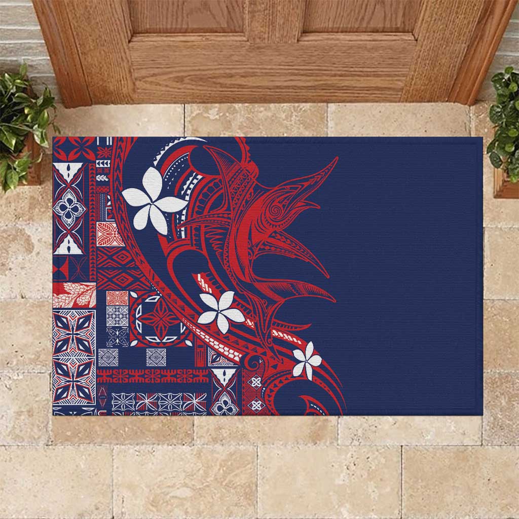 Samoa Manuia le Aso Tuto'atasi Rubber Doormat Siapo Mamanu Mix Tatau Marlin - Flag Color LT7 Blue - Polynesian Pride
