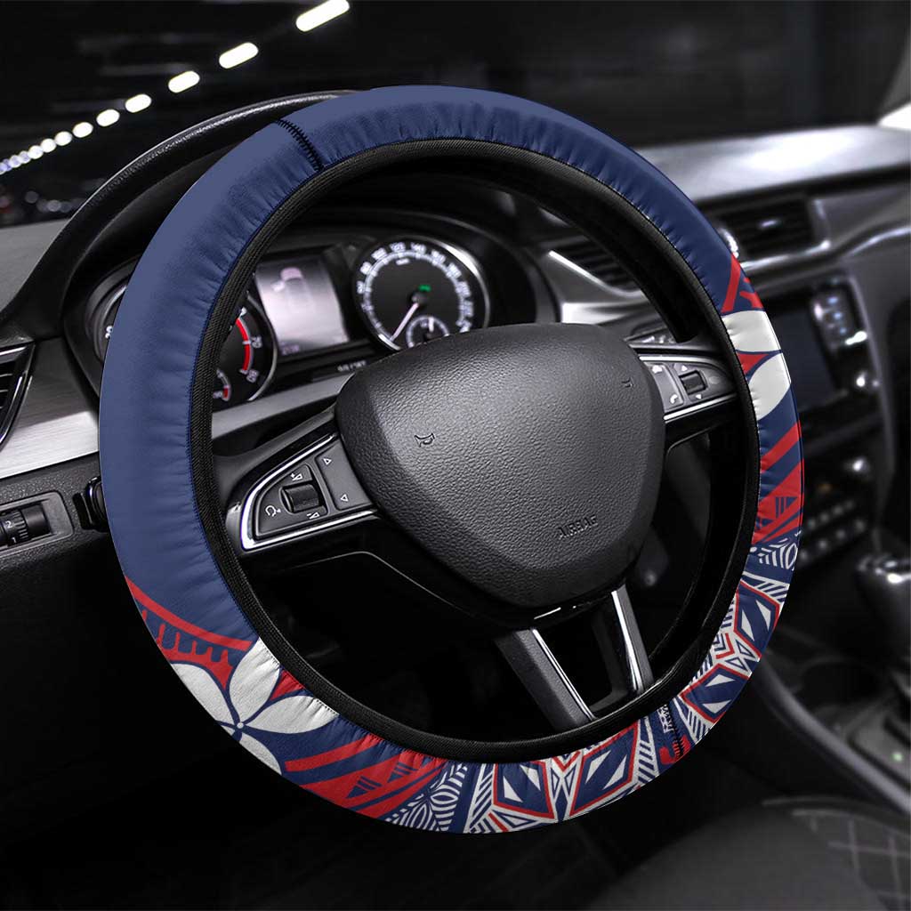 Samoa Manuia le Aso Tuto'atasi Steering Wheel Cover Siapo Mamanu Mix Tatau Marlin - Flag Color LT7 Universal Fit Blue - Polynesian Pride