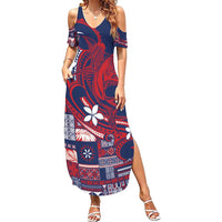 Samoa Manuia le Aso Tuto'atasi Summer Maxi Dress Siapo Mamanu Mix Tatau Marlin - Flag Color