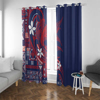 Samoa Manuia le Aso Tuto'atasi Window Curtain Siapo Mamanu Mix Tatau Marlin - Flag Color LT7 With Grommets Blue - Polynesian Pride