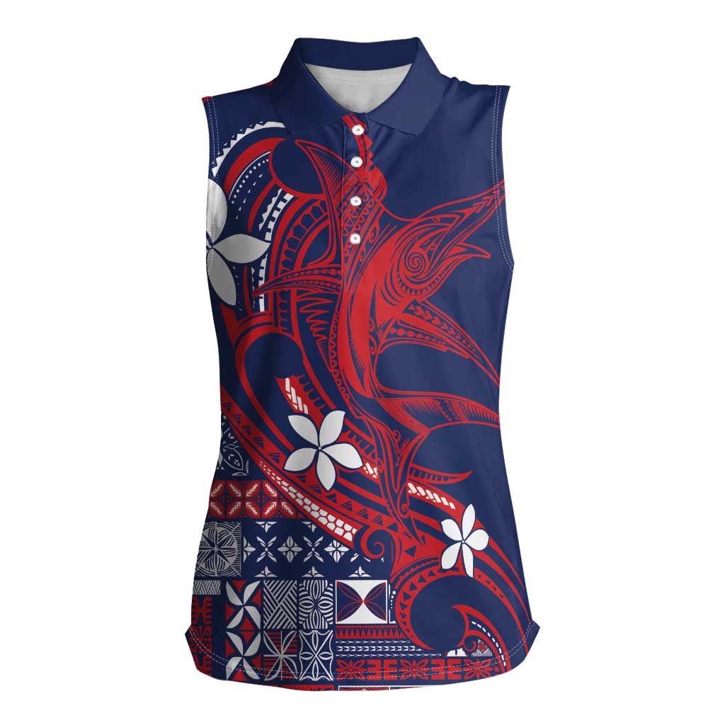 Samoa Manuia le Aso Tuto'atasi Women Sleeveless Polo Shirt Siapo Mamanu Mix Tatau Marlin - Flag Color