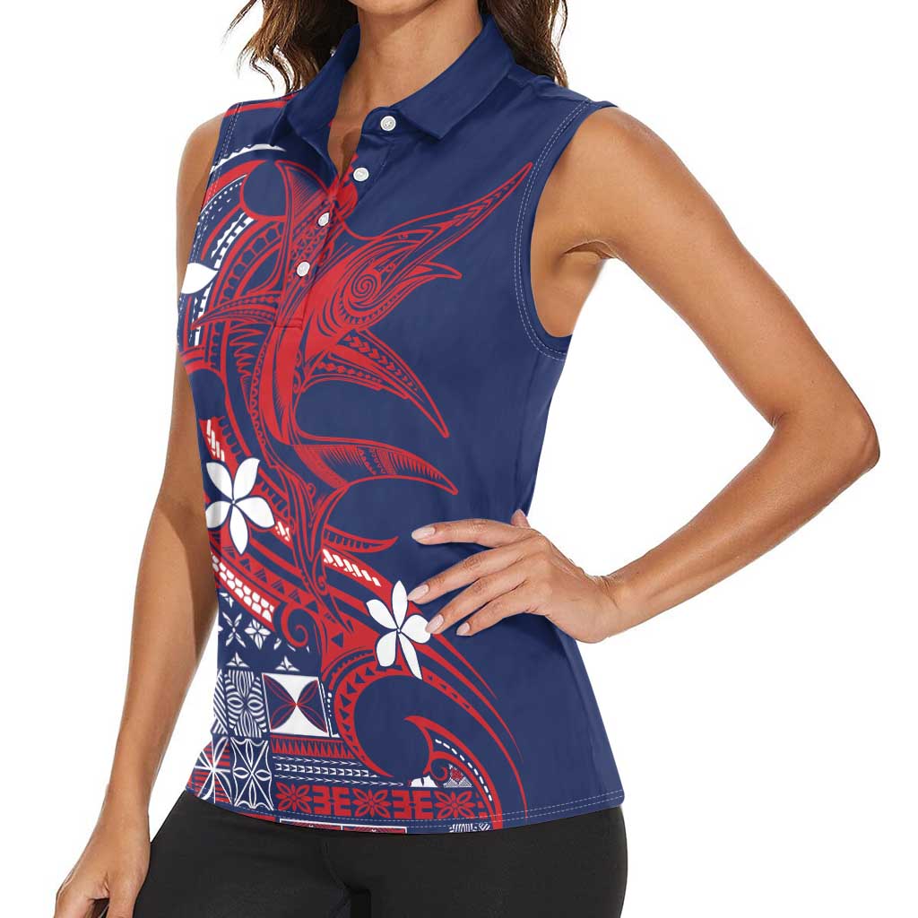 Samoa Manuia le Aso Tuto'atasi Women Sleeveless Polo Shirt Siapo Mamanu Mix Tatau Marlin - Flag Color