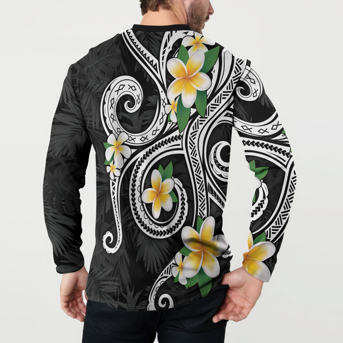 Kanaka Maoli Hawaii Plumeria Button Sweatshirt Dancing Tentacles Black Style
