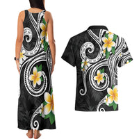 Kanaka Maoli Hawaii Plumeria Couples Matching Tank Maxi Dress and Hawaiian Shirt Dancing Tentacles Black Style