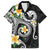 Kanaka Maoli Hawaii Plumeria Family Matching Off Shoulder Short Dress and Hawaiian Shirt Dancing Tentacles Black Style