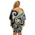 Kanaka Maoli Hawaii Plumeria Family Matching Off Shoulder Short Dress and Hawaiian Shirt Dancing Tentacles Black Style