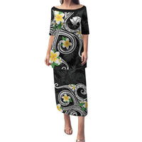 Kanaka Maoli Hawaii Plumeria Family Matching Puletasi and Hawaiian Shirt Dancing Tentacles Black Style