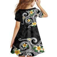 Kanaka Maoli Hawaii Plumeria Kid Short Sleeve Dress Dancing Tentacles Black Style