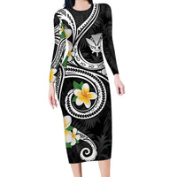 Kanaka Maoli Hawaii Plumeria Long Sleeve Bodycon Dress Dancing Tentacles Black Style