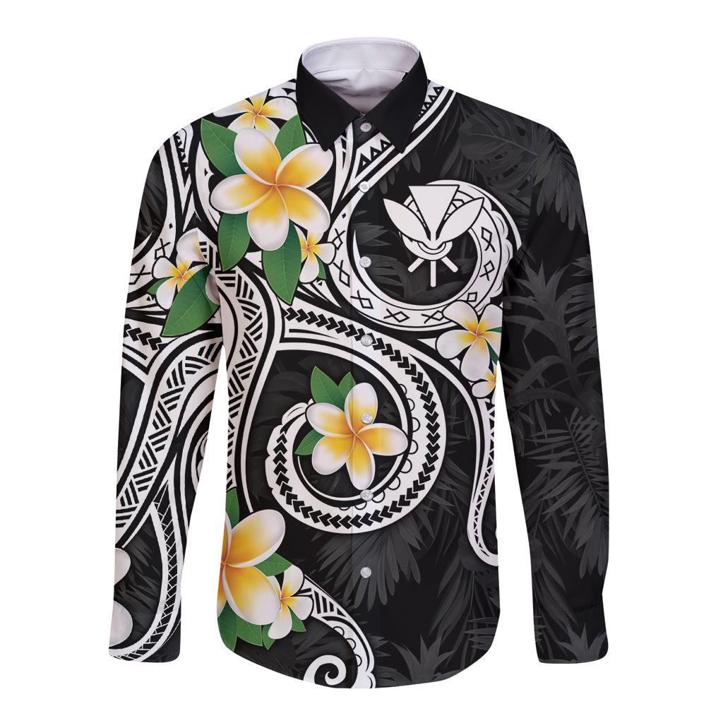 Kanaka Maoli Hawaii Plumeria Long Sleeve Button Shirt Dancing Tentacles Black Style
