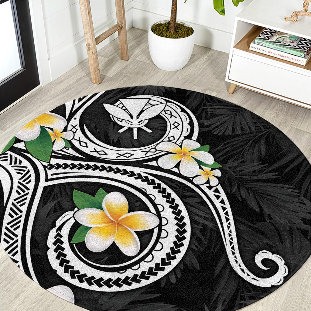 Kanaka Maoli Hawaii Plumeria Round Carpet Dancing Tentacles Black Style