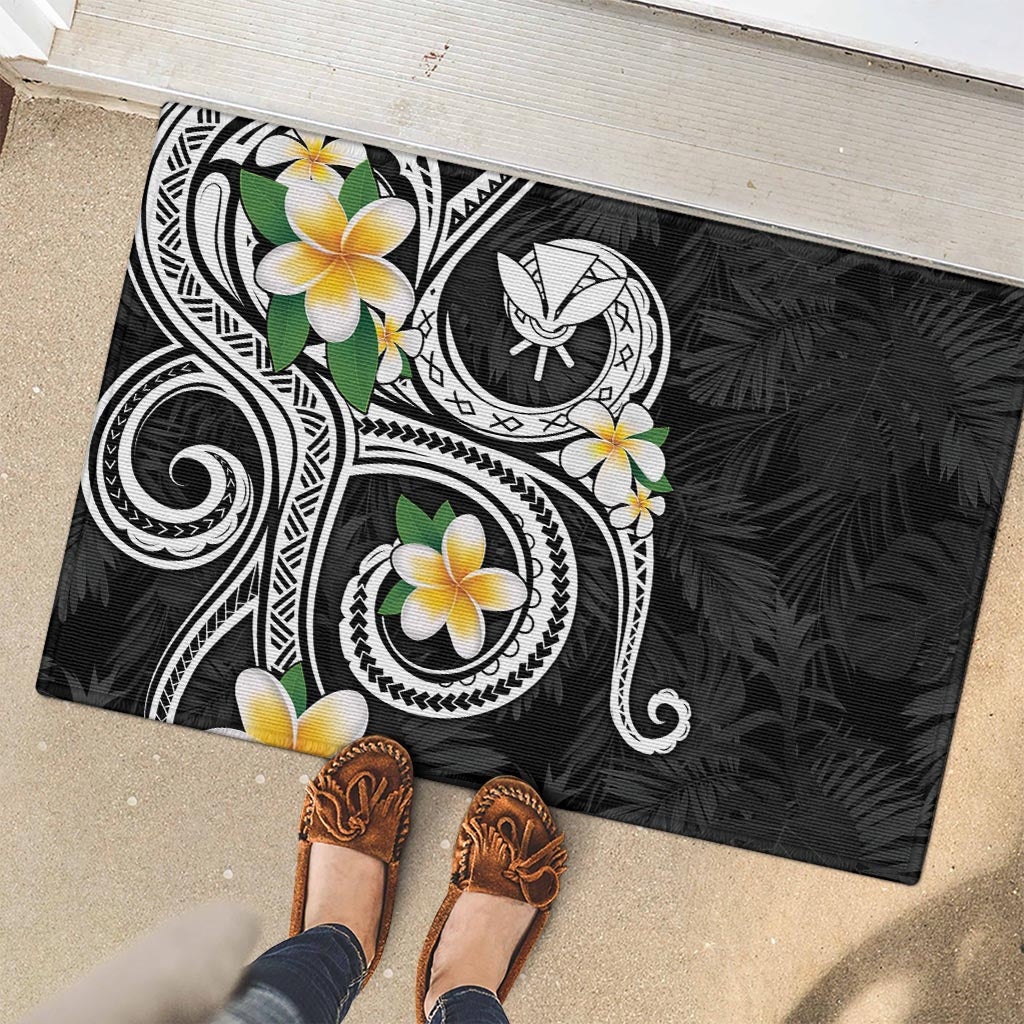 Kanaka Maoli Hawaii Plumeria Rubber Doormat Dancing Tentacles Black Style
