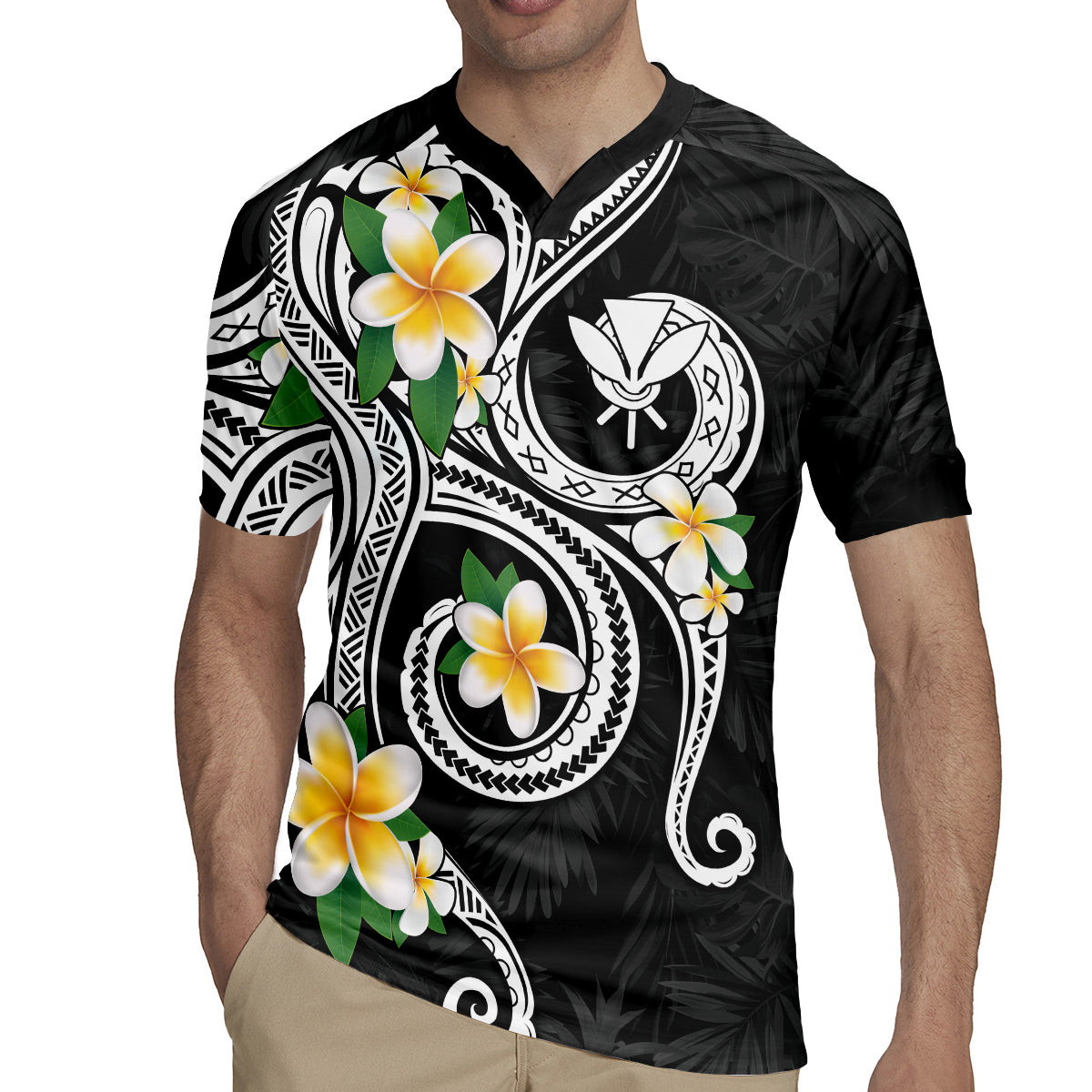 Kanaka Maoli Hawaii Plumeria Rugby Jersey Dancing Tentacles Black Style