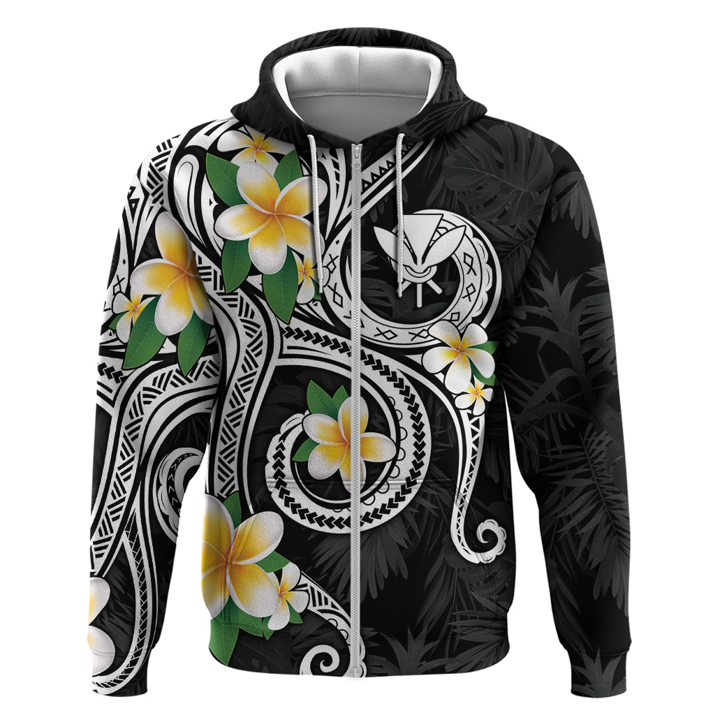 Kanaka Maoli Hawaii Plumeria Zip Hoodie Dancing Tentacles Black Style