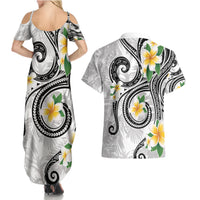 Kanaka Maoli Hawaii Plumeria Couples Matching Summer Maxi Dress and Hawaiian Shirt Dancing Tentacles White Style