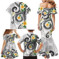 Kanaka Maoli Hawaii Plumeria Family Matching Mermaid Dress and Hawaiian Shirt Dancing Tentacles White Style