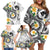 Kanaka Maoli Hawaii Plumeria Family Matching Off Shoulder Short Dress and Hawaiian Shirt Dancing Tentacles White Style