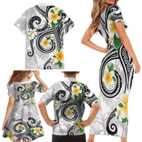 Kanaka Maoli Hawaii Plumeria Family Matching Short Sleeve Bodycon Dress and Hawaiian Shirt Dancing Tentacles White Style