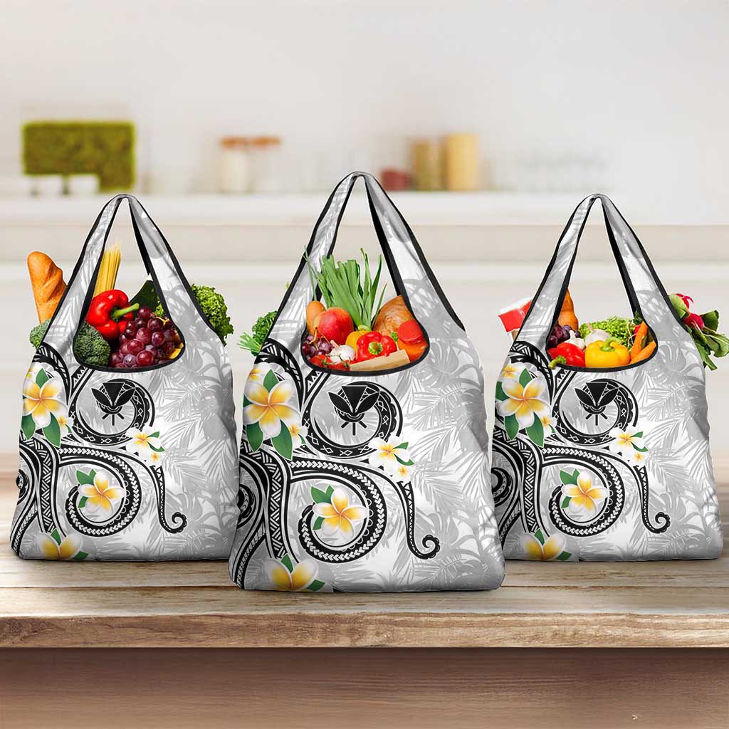 Kanaka Maoli Hawaii Plumeria Grocery Bag Dancing Tentacles White Style