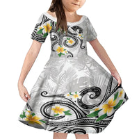 Kanaka Maoli Hawaii Plumeria Kid Short Sleeve Dress Dancing Tentacles White Style