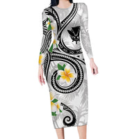 Kanaka Maoli Hawaii Plumeria Long Sleeve Bodycon Dress Dancing Tentacles White Style